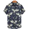 Estilo Étnico Nueva Camisa Hawaiana de Verano Patrón de Grulla en Spray Impresión 3D Top de Moda para Hombres