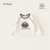 Ropa para niños Bangxuan nuevo conjunto de otoño para bebés niñas, top de punto con bloques de color y cuello redondo para bebé, camiseta de manga larga con tacto de algodón para niñas