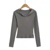Xmy2543-25 Pura Pasión Sexy Sudadera con Capucha Escote en V Ajustada Manga Larga Camiseta Otoño Nuevo Estilo Coreano Chica Popular
