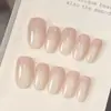 Ling Luo Original Suave Nude Brillo Degradado Blanco Lechoso Ojo de Gato Blanqueador Elegante Hecho a Mano Uñas Postizas Portátiles Venta al por Mayor