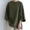 Sudadera Lotte para mujer, nueva, sencilla, de color liso, informal, extragrande, cuello redondo, manga nueve cuartos, estilo casual y versátil.