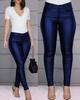 Pantalones de Mujer Amazon Transfronterizos 2025 Pantalones de Cuero PU de Color Sólido Sexy Ajustados Casuales Largos Cintura Alta Adelgazantes