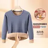 Suéter de tricô com gola redonda para o inverno, roupa íntima térmica, forrado com fleece, espessado, alta elasticidade, top de lã de camelo, roupa de outono masculina resistente ao frio