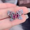 Pendientes Elegantes de Lujo Ligero Estilo Coreano ins Diamante Rosa Morganita Súper Hada Mariposa Pendientes Imitación Natural Argyle Color Polvo Tesoro Pendientes