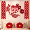 Conjunto de Decoração de Quarto de Casamento para o Quarto do Noivo e da Noiva, Casa Nova com Toque de Luxo, Decoração de Cabeceira com Caractere de Dupla Felicidade, Suprimentos Completos para Casamento