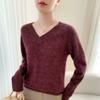 Nueva Camiseta de Punto de Cachemir para Mujer con Cuello en V para Otoño e Invierno, Top de Color Puro con Aspecto Holgado, Cálido y Adelgazante, Estilo Perezoso