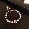 Pulsera de Cristal Morado Claro Dream con Perlas y Zirconia en Forma de Corazón Estilo Fresco para Chicas Jóvenes Pulsera de Lujo Ligero Joyería de Alta Gama para Mujer
