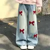 Traje Estilo Coreano de Nicho Moda Primavera e Outono Individualista Top Casual Doce Laço Jeans Fino Conjunto de Duas Peças