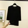 Camiseta Fina de Modal para Mujer Talla Grande Primavera y Otoño Holgada y Versátil Cuello Semi-Circular Mangas de 3/4 Color Sólido Ropa Interior Se Puede Usar por Fuera