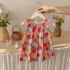 2026 Novo Vestido de Verão Estilo Pastoral Estampa de Tulipa para Meninas Macacão Bebê Roupa de Irmãs