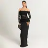 Nuevo Vestido de Noche de Verano Transfronterizo Europeo y Americano para Mujer, Color Sólido, Elegante Espalda Descubierta con Encaje y Retazos, Hombros Descubiertos, Largo