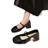 Populares Zapatos Mary Jane Franceses para Mujer, Nuevo Estilo Verano 2026 Zapatos de Tacón Grueso de una Sola Hebilla, Zapatos Pequeños de Cuero, Tacones Altos Versátiles JK
