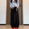 Calça Jeans Wide Leg Preta para Mulheres, Novo Estilo de Verão, Tamanho Grande, Cintura Alta, Emagrecimento, Caimento Solto, Calça Reta Estilo Americano Comprimento Total