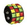 Pulsera cuadrada con remaches de tres filas en stock, pulsera ancha de cuero PU multicolor con esquinas redondeadas, de moda y genial para hombre, venta al por mayor de comercio exterior multicolor