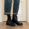 Chuyuji 2026 Nuevas Botas Martin de Tacón Alto con Suela Gruesa, Versátiles y Elegantes para Mujer, con Plataforma Impermeable, Cordones, Botines Elásticos Negros