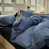 Juego de Sábanas de Hilo Puff Clase A de Cuatro Piezas Funda Nórdica Rayada Simple de Otoño Juego de Tres Piezas Nantong para Cama de Dormitorio 4