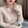 Suéter de manga larga primavera y otoño 2024 nuevo suéter ajustado de cuello en V para mujer camisa base interior top de suéter delgado