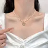 Colar de Pérola e Margarida de Luxo Leve Estilo Francês, Design Exquisito e Elegante, Sensação de Alto Padrão, Delicado Colar de Pérola e Margarida