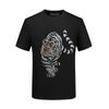 Marca de moda de manga curta masculina strass laser tigre descendo a montanha roupas pesadas camiseta meia manga masculina casual verão algodão mercerizado