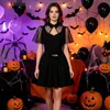 Vestido de malha com gola lapela, manga curta, vazado, corte slim, estilo A, temático de Halloween gótico, para site independente cross-border