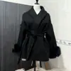 Comércio Exterior Roupas Manga de Pelo Casaco Cintura Cadarço Outono Lã Outono Curto Alto Padrão Solto Outwear Roupas Femininas