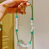 Collar Cadena Clavícula Diseño Artificial Cristal Blanco Azúcar Ágata Verde Natural Grava de Cristal