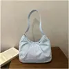 Bolsa de Mão/Ombro Cor Sólida Estilo Coreano Ins Bolsa de Axila Plissada Suave Cor de Creme Menina Doce Pura Casual