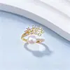 Anillo de Perla de Agua Dulce Natural Nicho de Gama Alta para Mujer Abierto Ajustable Circón Microincrustado Joyería de Lujo Ligero Venta al por Mayor