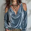2026 Ropa Europea y Americana Transfronteriza para Mujer Sitio Independiente de Amazon Top: Top de Terciopelo Moda Casual de Hombros Descubiertos de Manga Larga