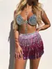 AYJ Accesorios de Moda Europeos y Americanos Falda de Lentejuelas con Flecos Moderna para Actuación en Discoteca Ropa para Mujer Falda de Lentejuelas con Flecos Y80