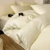 Juego de ropa de cama de cuatro piezas de gasa de doble capa, color liso, 100% algodón, grado A, diseño simple, adecuado para ventas transfronterizas, sábana de algodón lisa y funda de edredón, ideal para dormitorios
