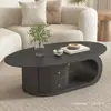 Mesa de centro de pizarra con forma ovalada para sala de estar, moderna, de alta gama, simple, adecuada para espacios pequeños, estilo crema, popular en línea