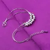 Moda Elegante y Sencilla de Estilo Japonés y Coreano, Pulsera y Tobillera Exquisitas de Plata para Mujer de Doble Capa con Dieciséis Perlas, Puramente Hecho a Mano