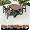 Conjunto de Mesa e Cadeiras de Madeira-Plástico para Exterior em Metal Pátio Mesa de Jantar de Lazer para Exterior Anti-corrosão Mesa e Cadeiras Pequenas para Varanda Aberta Jardim