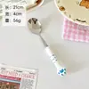 Cuchara con mango de cerámica de pata de gato, cubertería de acero inoxidable 304, cuchara de dibujos animados, cuchara redonda linda para comer, cuchara y tenedor de postre creativos
