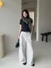 Pantalones Casuales Sueltos Simples Estilo Old Money ICCIICC para Mujer para Ir al Trabajo Pantalones de Pierna Ancha Plisados Trece Líneas Otoño Nuevo Modelo 2803