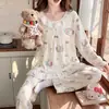Dulce conjunto de pijama estilo princesa para mujer, colección primavera y otoño, conjunto de algodón de manga larga con estampado de nubes, nuevo diseño 2026, se puede usar como ropa de estar por casa