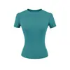 2025 Camiseta Feminina Quente de Manga Curta Justa com Rosca Verão Slim Gola Redonda Pequena Cor Sólida Stretch Top Esportivo Transfronteiriço