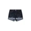 Shorts de mezclilla vintage estilo americano talla extra para mujer, verano finos de cintura alta adelgazantes azul oscuro elásticos rectos hot pants para mujeres de talla extra