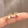 Brincos de pérola sintética em formato de nuvem de prata pura S925, luxo leve, doces, compactos, requintados, modernos, versáteis para mulheres, estilo Chanel