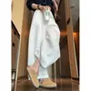 Calça Branca de Tencel e Algodão de Perna Larga Estilo Old Money Elegante de Verão para Mulheres, Calça Casual Reta Fina, Calça Social para Verão