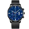 Venta Directa de Fábrica Falso Tres Ojos Ginebra Hombres Calendario Ginebra Malla Vacío Electrochapada Correa de Malla Reloj de Cuarzo para Hombres