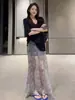 Impresionante conjunto de verano para mujer, súper elegante y juvenil, camiseta de manga corta con estampado y falda de malla conjunto de dos piezas