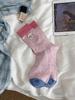 Calcetines medias de mujer combinación de colores bordado de animales calcetines de dibujos animados Corea del Sur punto de color calcetines de felpa azules calcetines de mujer al por mayor