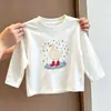 Camiseta básica infantil de algodão puro com estampa de desenho animado fofa, manga longa de outono, novo top casual estiloso para bebês