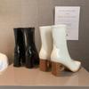 Botas de couro de salto alto francesas direto da fábrica, botins de salto grosso, botas Martin forradas com fleece para outono e inverno, botas finas de salto alto, sapatos femininos elásticos