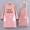 Roupa com Capa de Algodão Feminina Respirável Nova Avental de Manga Longa Cozinha Doméstica Algodão e Linho Cintura Fina Roupa de Trabalho Simples