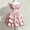 Mini vestido de cetim com laço, saia bufante, novo modelo 2026, cintura alta, modelador, vestido de princesa para cerimônia de adulto, sem alças para mulheres