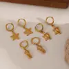 Pendientes Cruzados Personalizados de Acero Inoxidable con Tortuga y Estrella de Mar, Colgantes de Animales con Temática Oceánica, Aros de Acero de Titanio Chapados en Oro de 18K