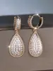 Brincos Europeus e Americanos Transfronteiriços Dourados Champagne Gota Cheios de Diamante Zircônia Branca Luxo Leve Estilo Celebridade Acessórios de Vestido de Alta Qualidade Venda Quente
